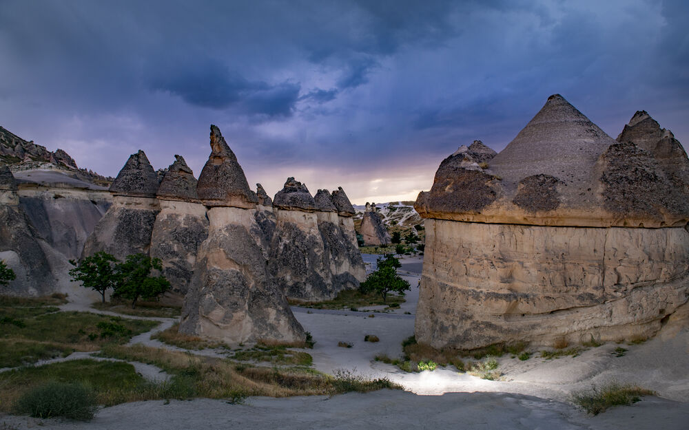Fairy chimneys under a stormy sky in Cappadocia